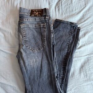 True Religion Denim Jeans Rocco Relaxed Skinny Distressed Wash 34x30 Y2K